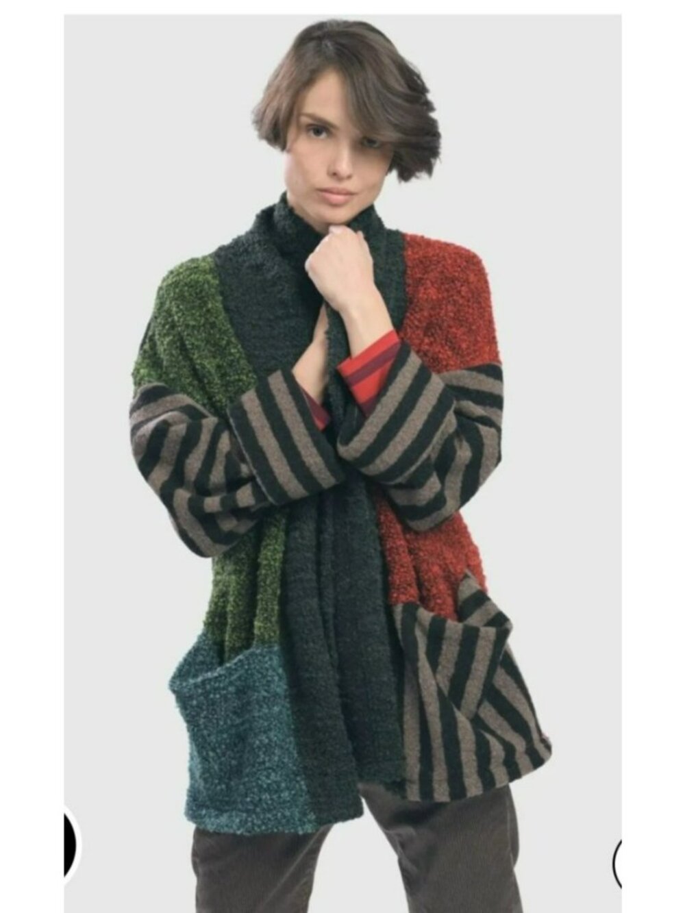 Alembika Must Have Boucle Open Jacket Mix Lagenlook Artsy Cardigan Sweater M